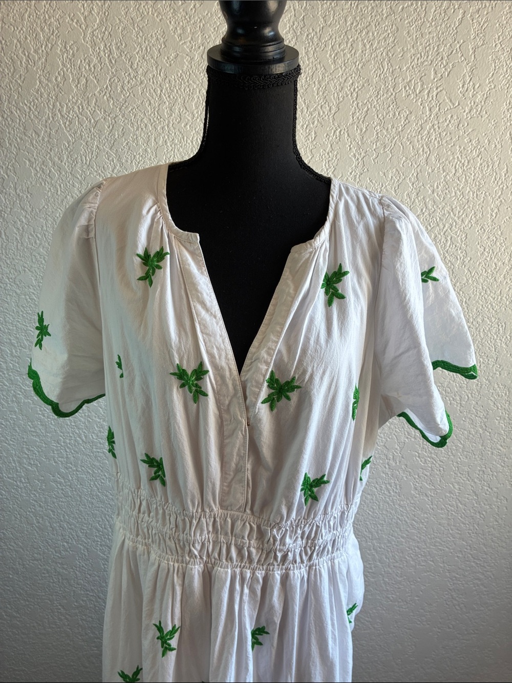 Anthropologie The Somerset Embroidered Maxi Dress White Green Floral Leaves XL - Picture 5 of 11